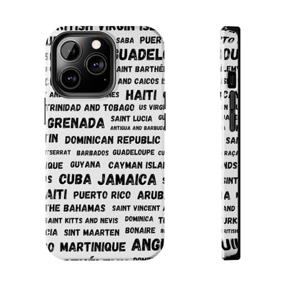 iPhone Tough Phone Cases - Caribbean Country Names - White