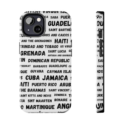 iPhone Tough Phone Cases - Caribbean Country Names - White