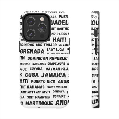 iPhone Tough Phone Cases - Caribbean Country Names - White