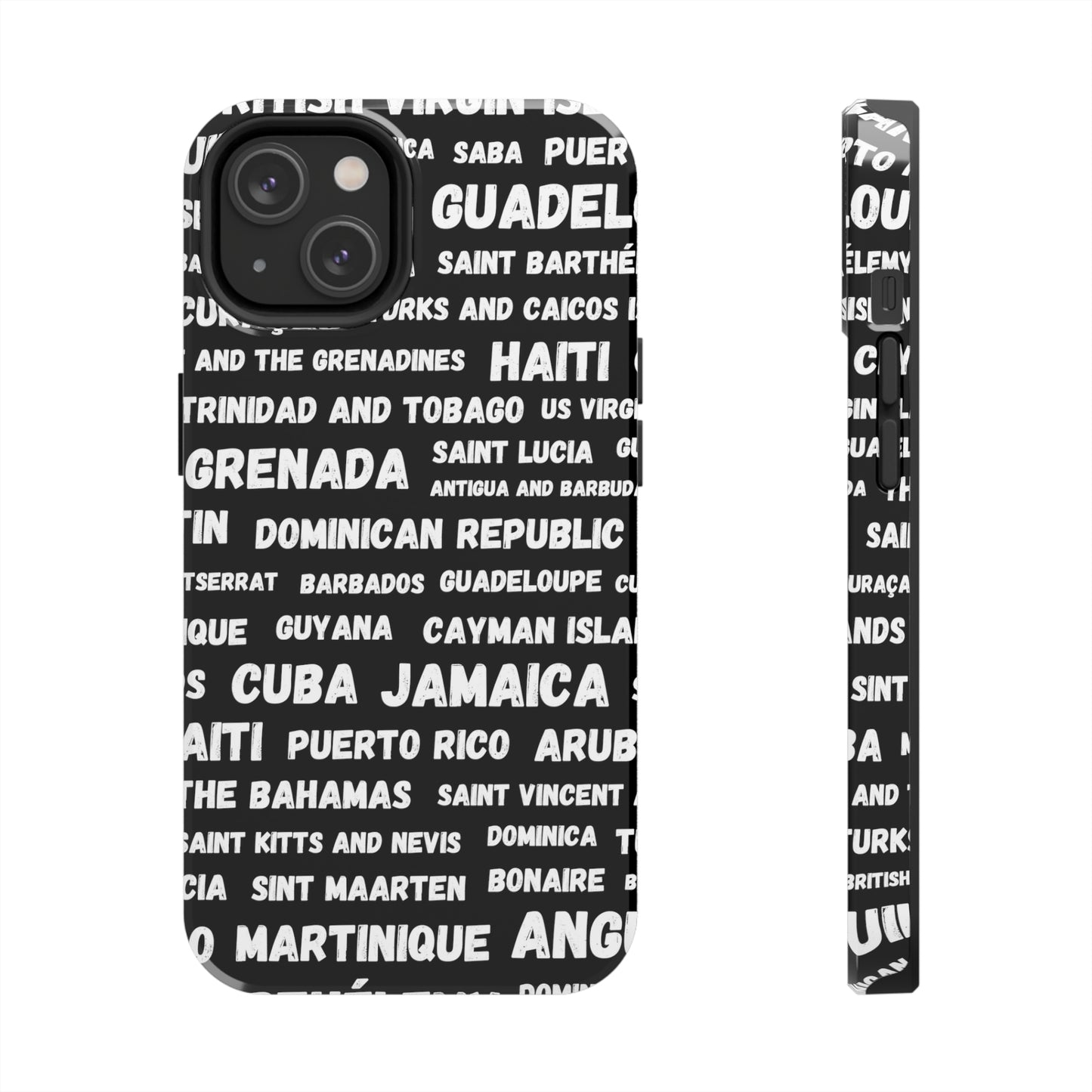 iPhone Tough Phone Cases - Caribbean Country Names - Black