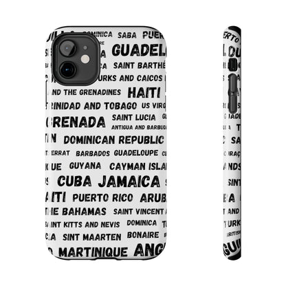 iPhone Tough Phone Cases - Caribbean Country Names - White