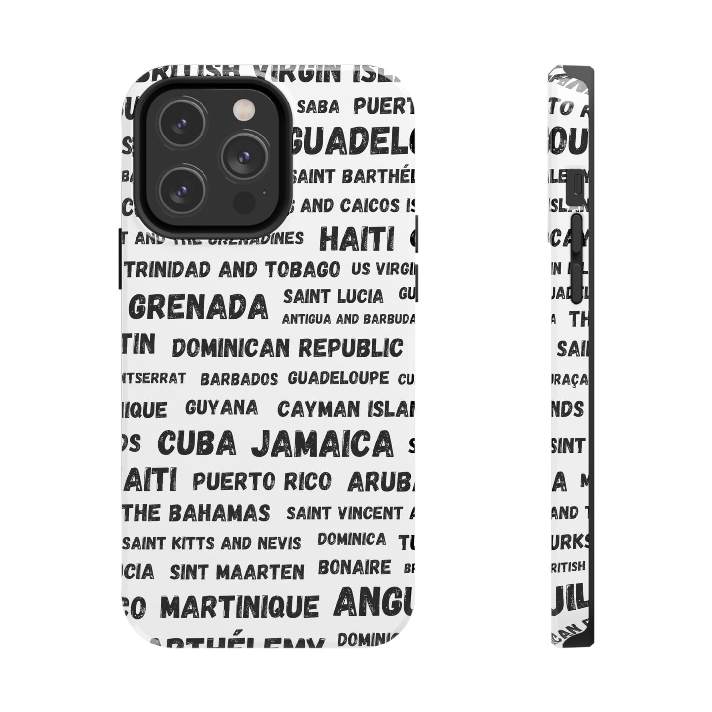 iPhone Tough Phone Cases - Caribbean Country Names - White