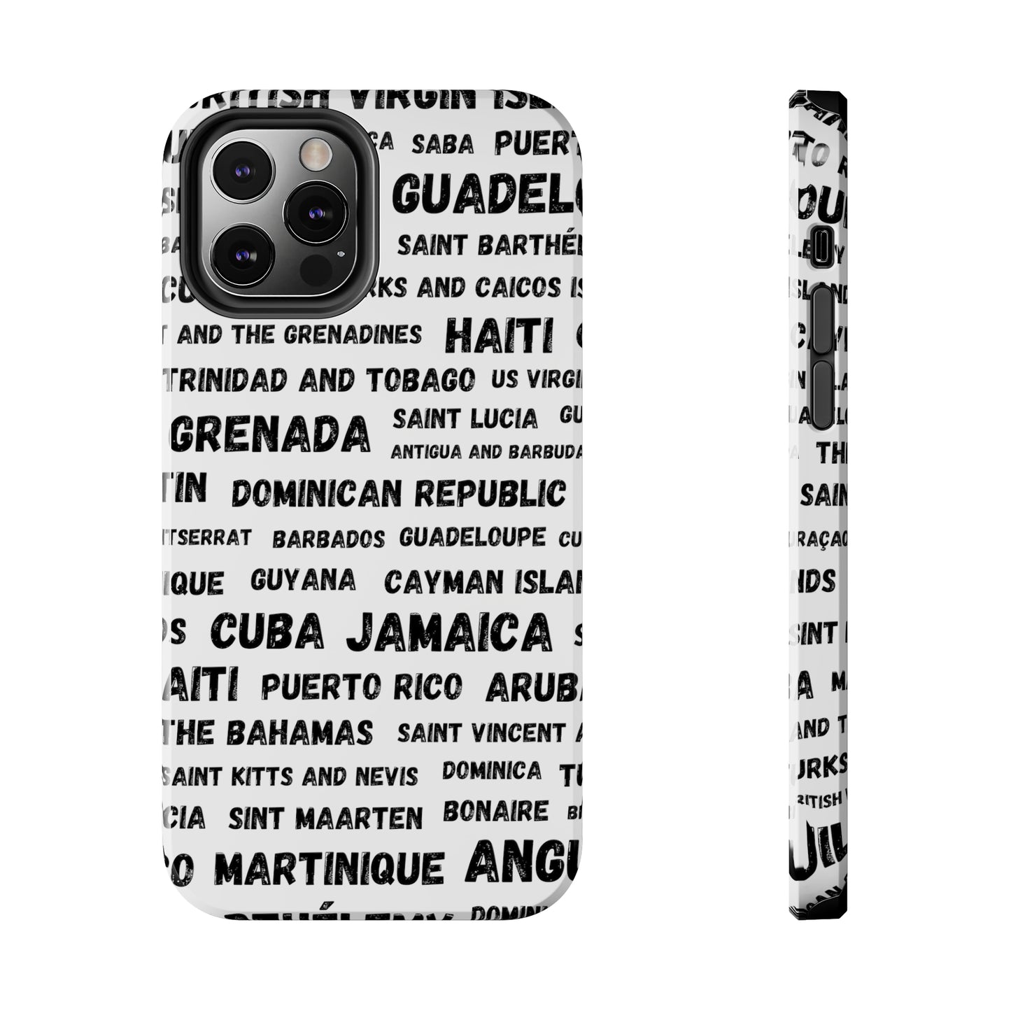 iPhone Tough Phone Cases - Caribbean Country Names - White