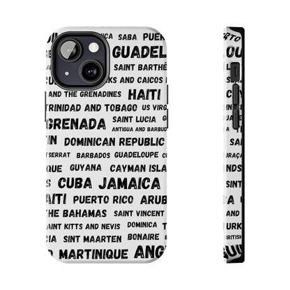 iPhone Tough Phone Cases - Caribbean Country Names - White