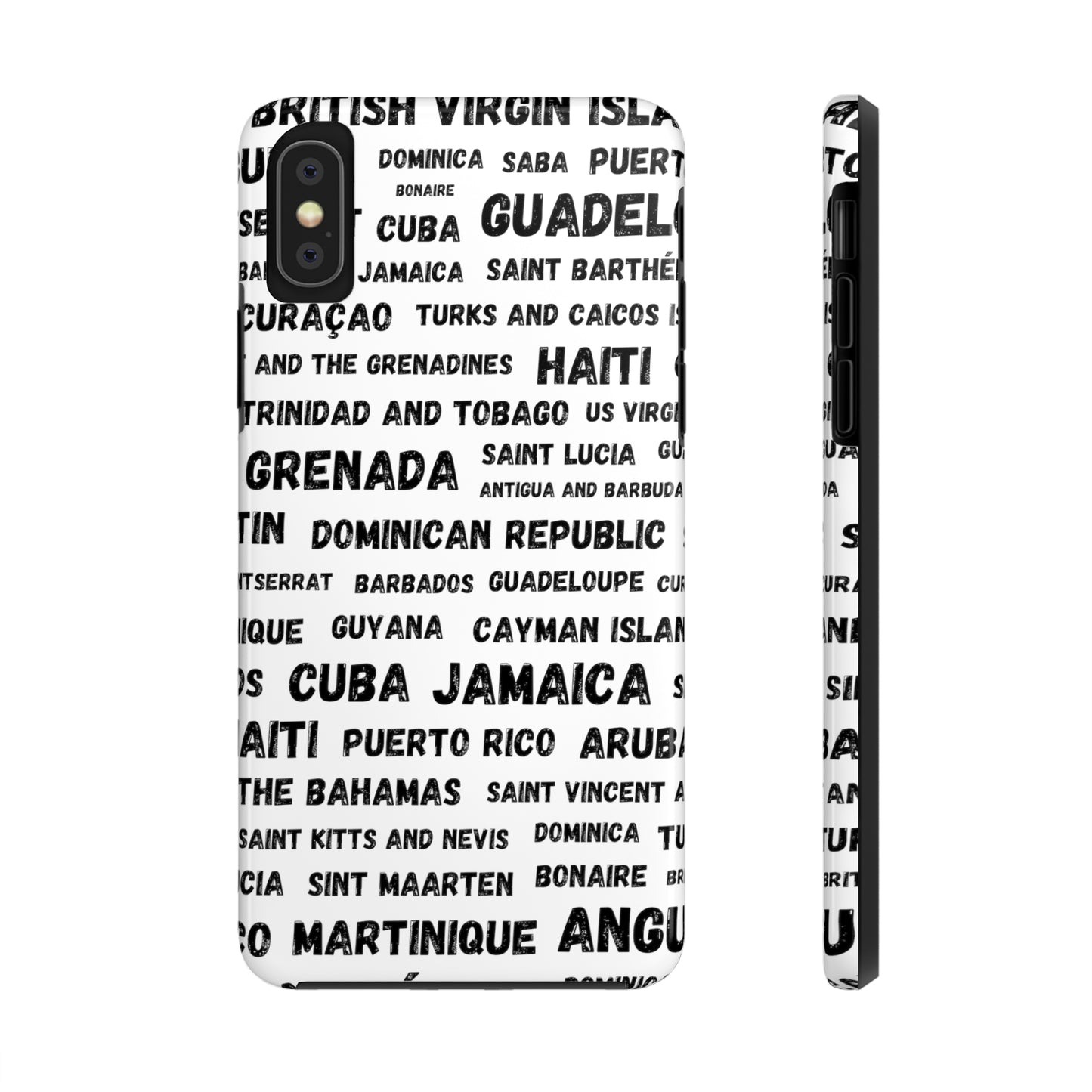 iPhone Tough Phone Cases - Caribbean Country Names - White