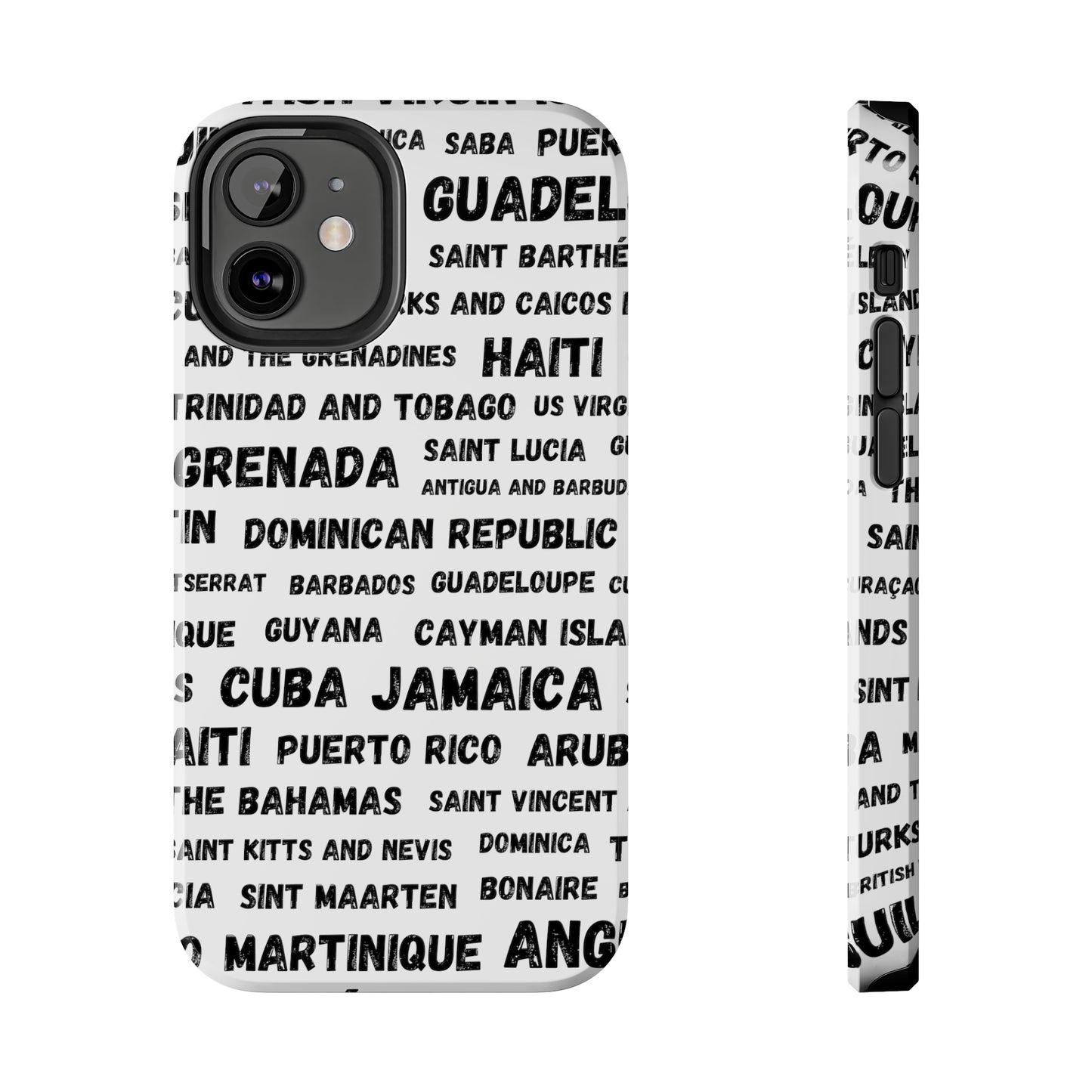 iPhone Tough Phone Cases - Caribbean Country Names - White