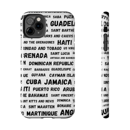 iPhone Tough Phone Cases - Caribbean Country Names - White