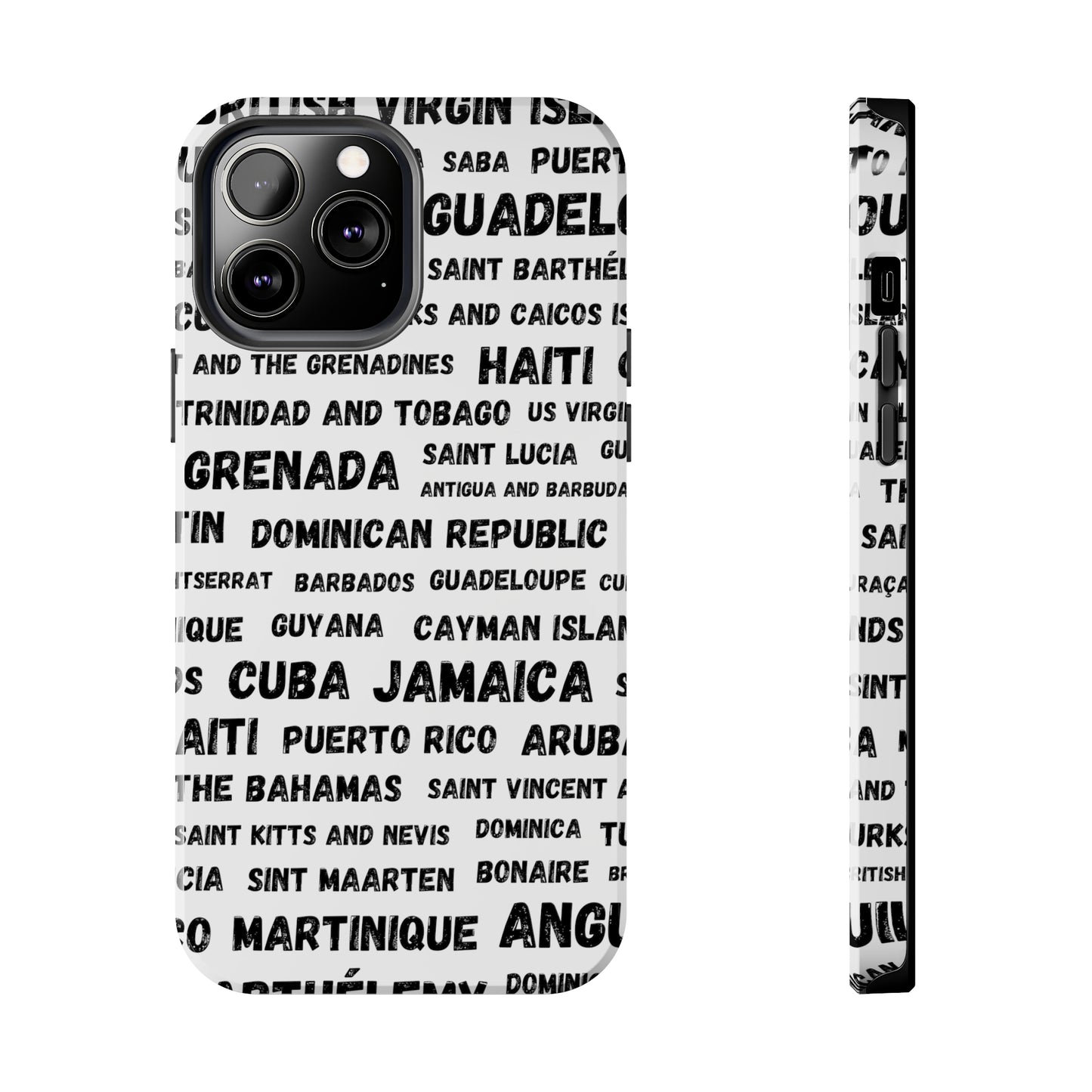 iPhone Tough Phone Cases - Caribbean Country Names - White