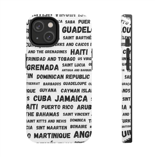 iPhone Tough Phone Cases - Caribbean Country Names - White