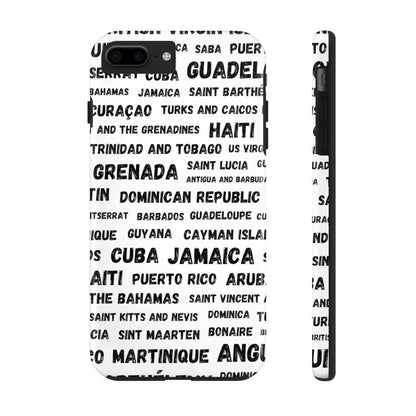 iPhone Tough Phone Cases - Caribbean Country Names - White